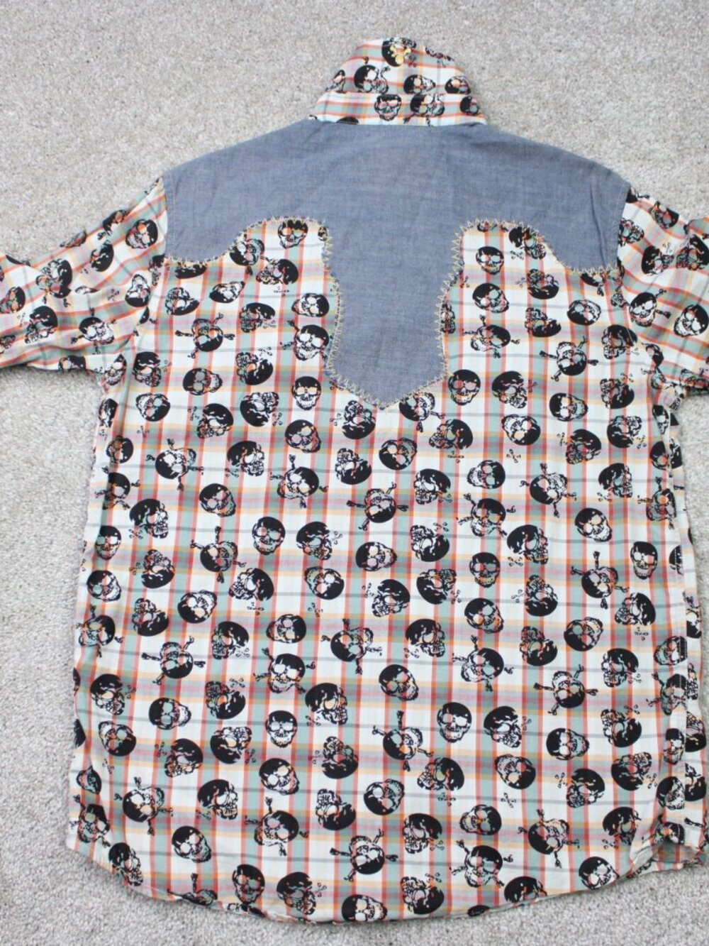 Rock Roll-n-Soul AOP Shirt Mens Small Orange Skull All Over Print Pearl Snap L/S - Picture 8 of 12